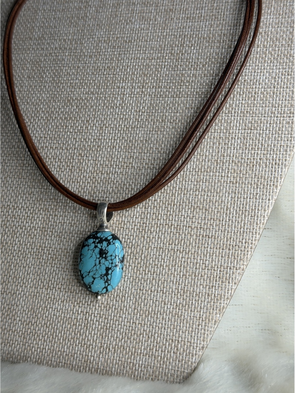 Vintage Silpada Turquoise Pendant Brown Leather Cord Necklace N1357